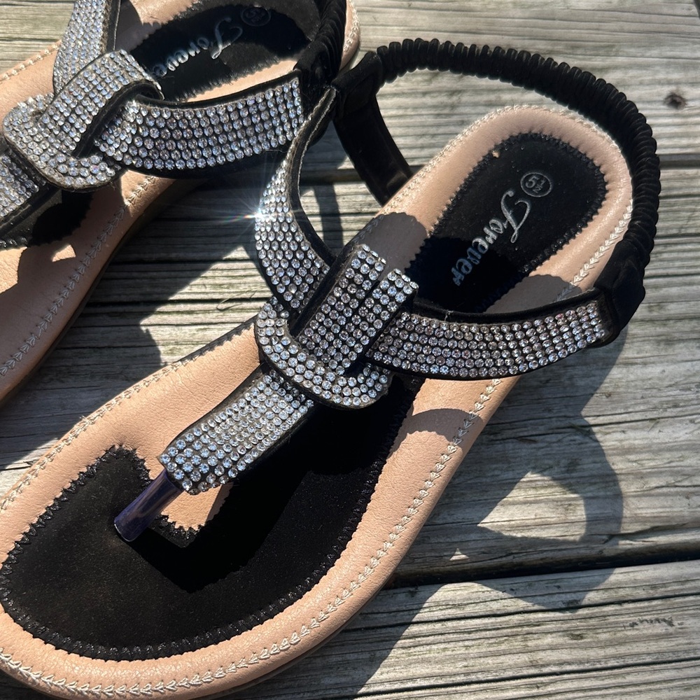 Forever 21 Black and Beige Rhinestone Sandals - Picture 5 of 5